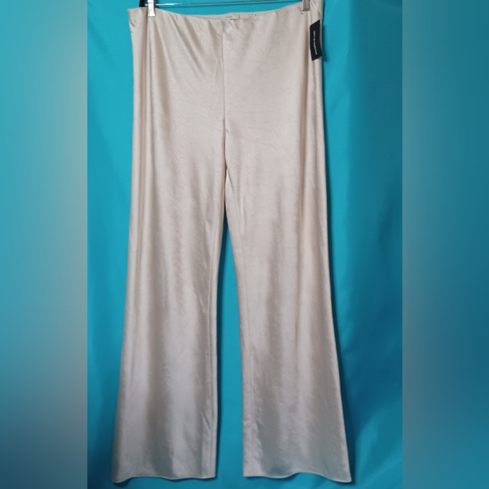 Vince Women's Beige Texture Satin Wide Leg Pull-On Pants. Size XL/TG